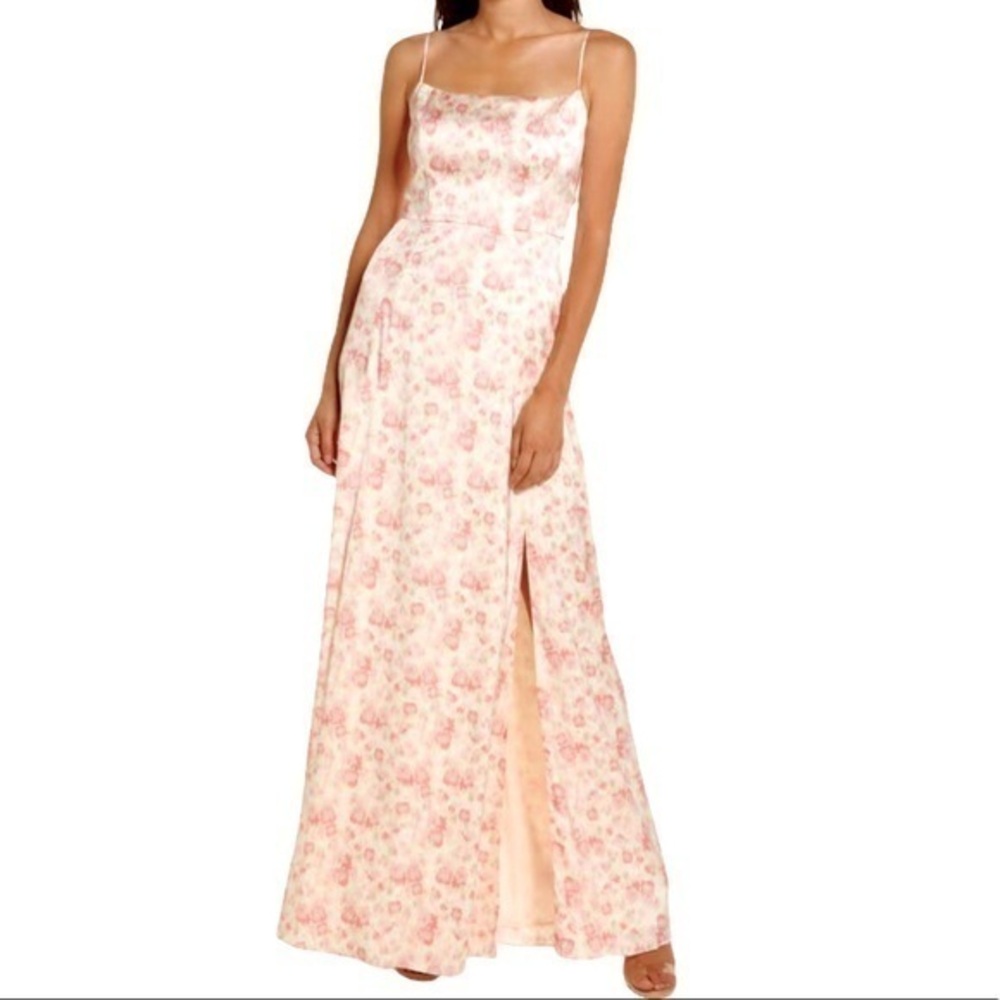 Wayf NWT The Verona Etched Floral Satin Maxi Dress Size XS Etched Floral